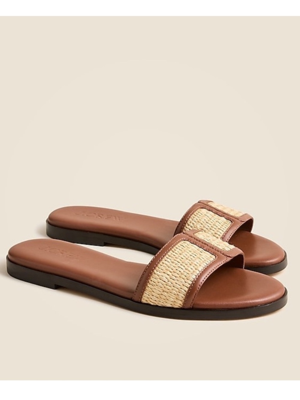 NEW J. Crew Georgina woven sandals in faux raffia and leather CH727 $138 slides